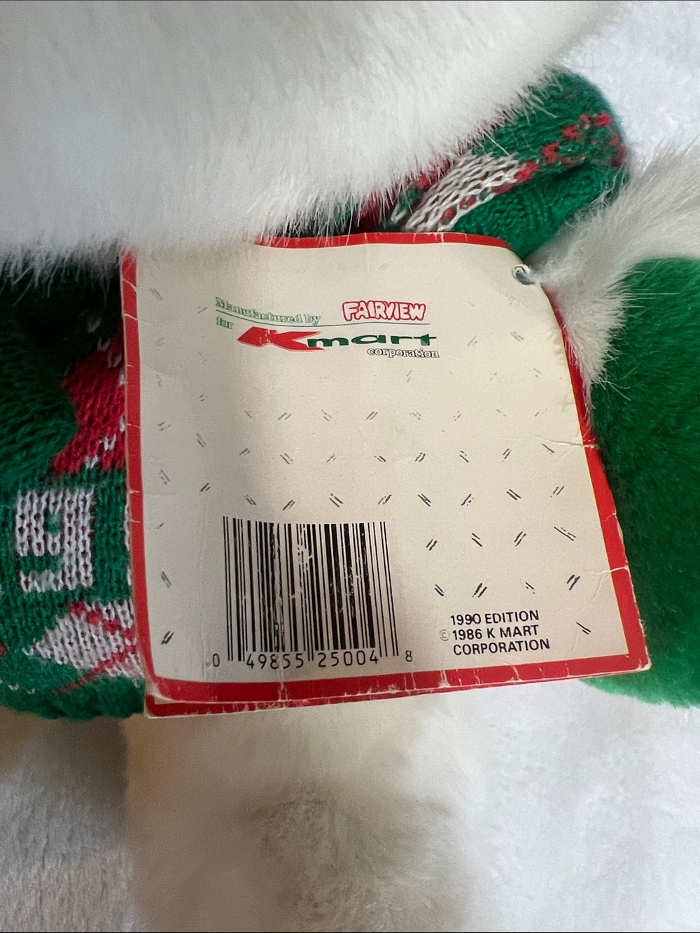 Plush white SantaBear 1990 KMart has tags red green argyle sweater Holiday Bear - Picture 6 of 11